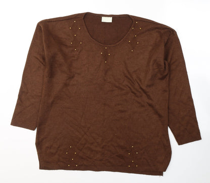 Dito Womens Brown V-Neck  Acrylic Pullover Jumper Size 10