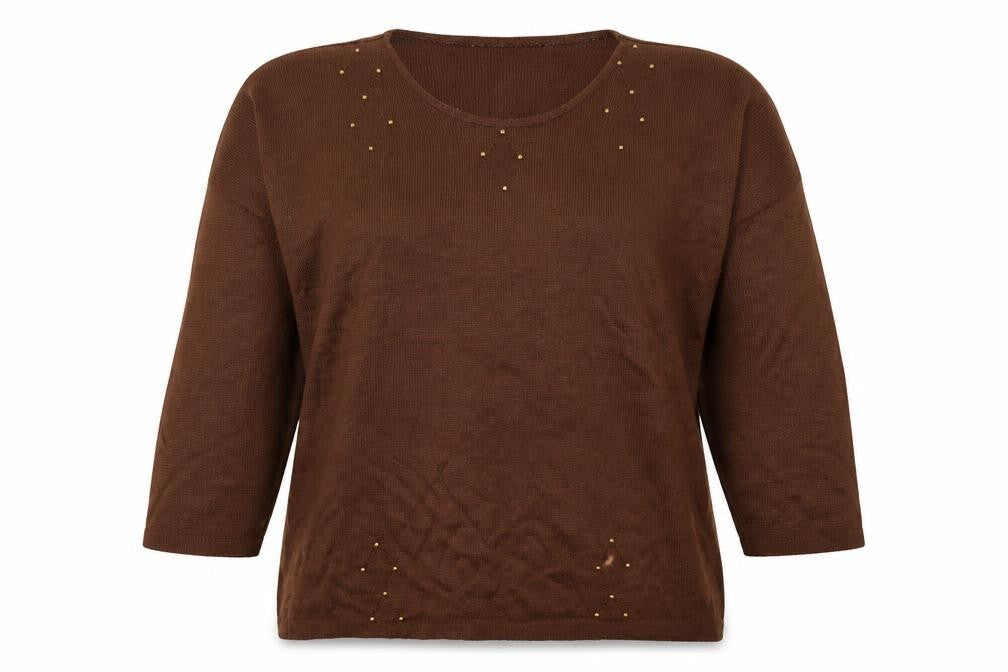 Dito Womens Brown V-Neck  Acrylic Pullover Jumper Size 10