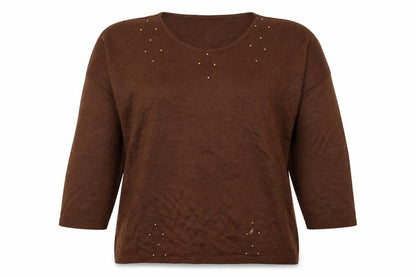 Dito Womens Brown V-Neck  Acrylic Pullover Jumper Size 10