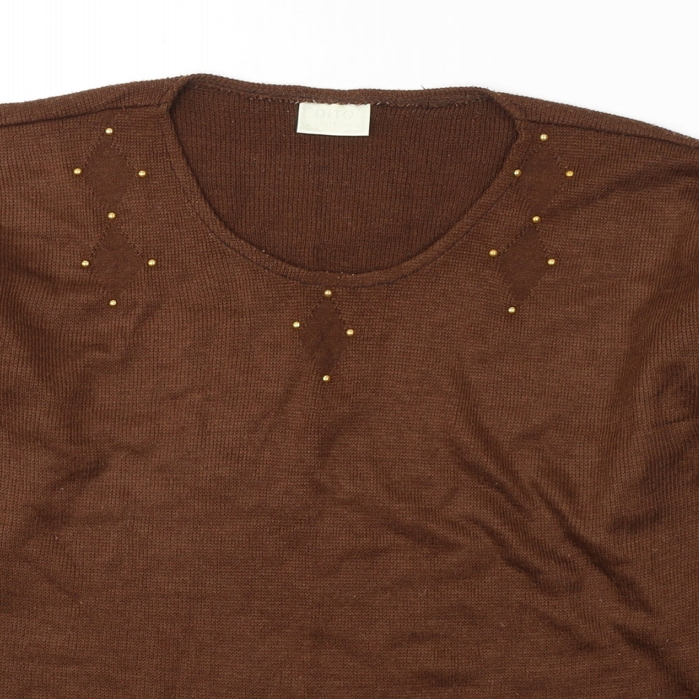 Dito Womens Brown V-Neck  Acrylic Pullover Jumper Size 10