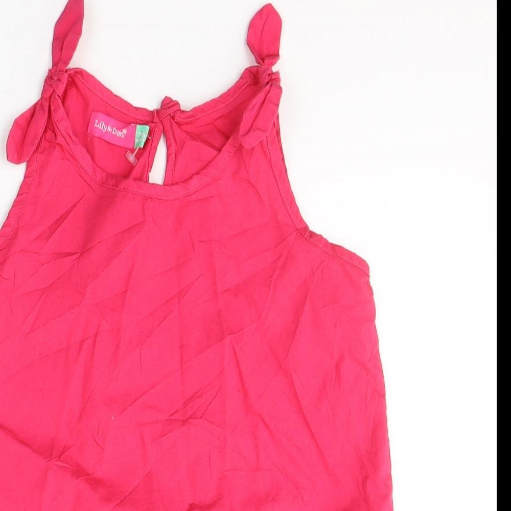 Lily&Dan Girls Pink  Cotton Basic Tank Size 7-8 Years Round Neck Pullover