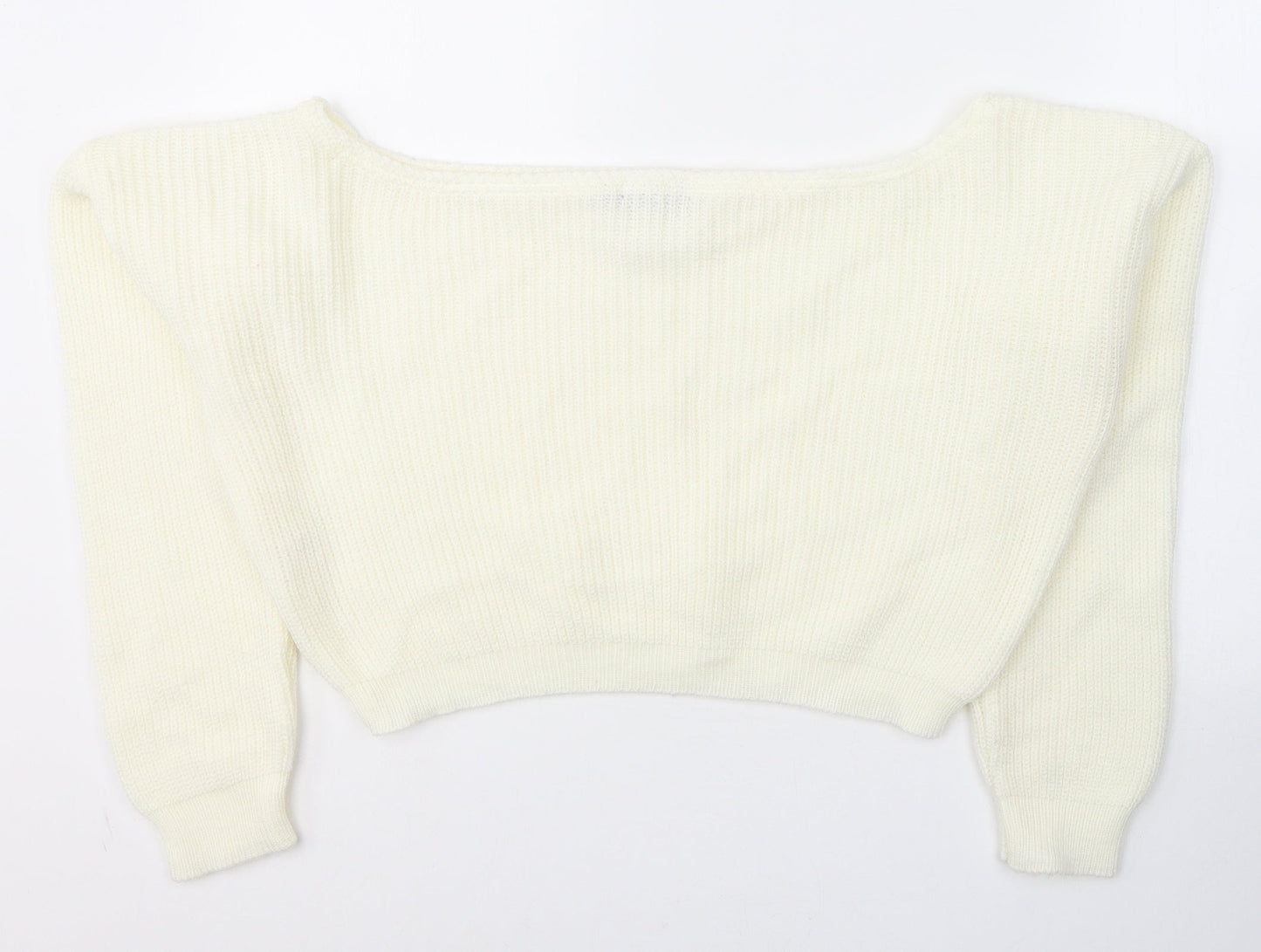 PRETTYLITTLETHING Womens White Boat Neck  Acrylic Pullover Jumper Size S