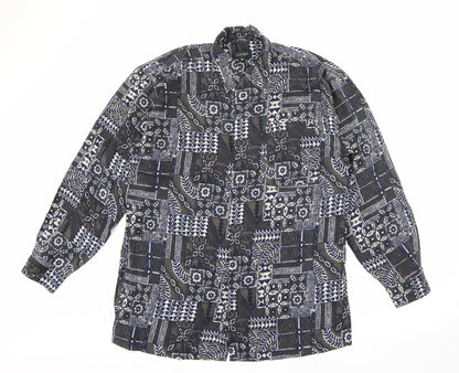 Living Mens Green Floral Polyester  Button-Up Size M Collared Button