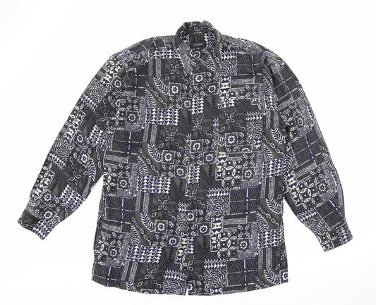 Living Mens Green Floral Polyester  Button-Up Size M Collared Button