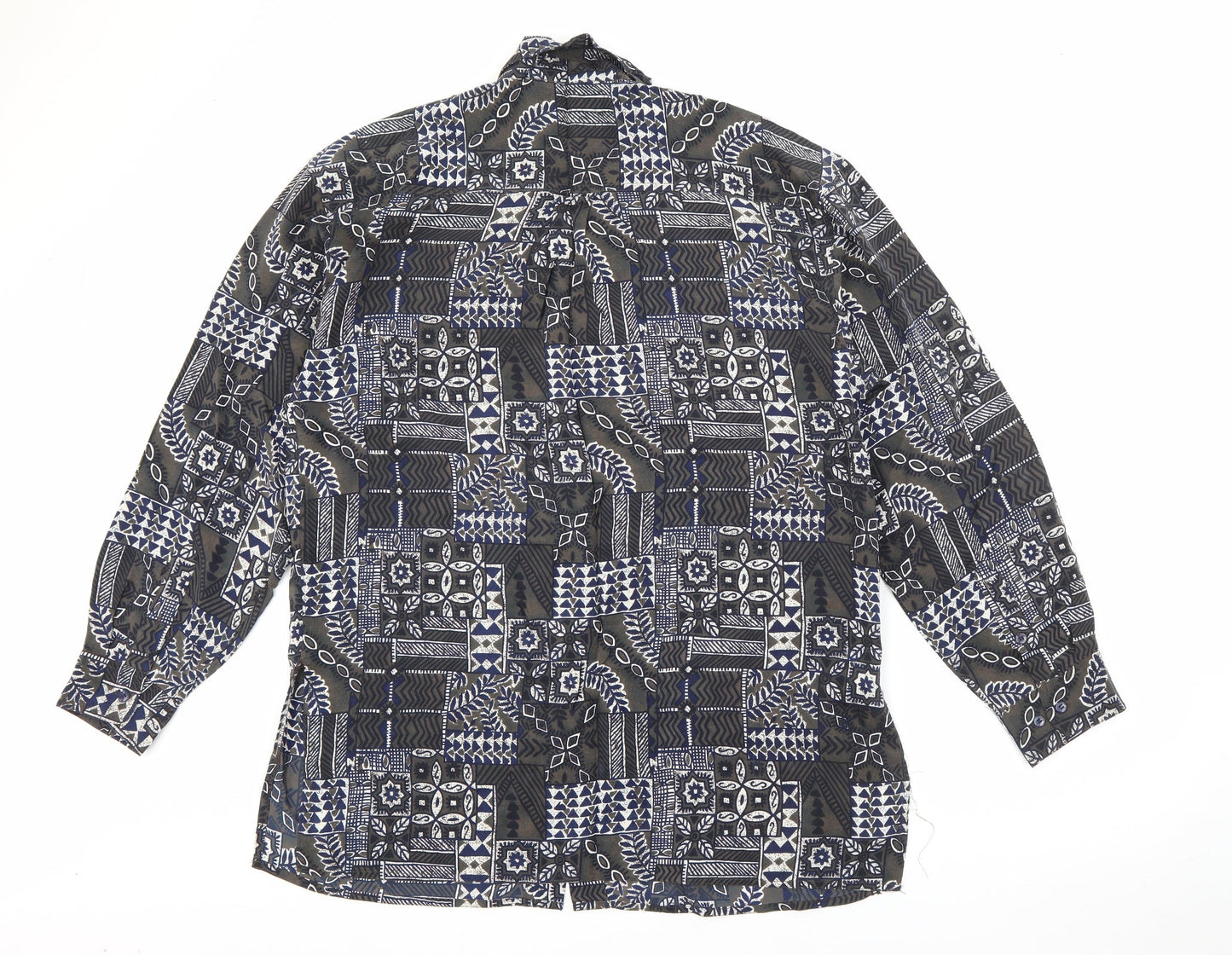 Living Mens Green Floral Polyester  Button-Up Size M Collared Button