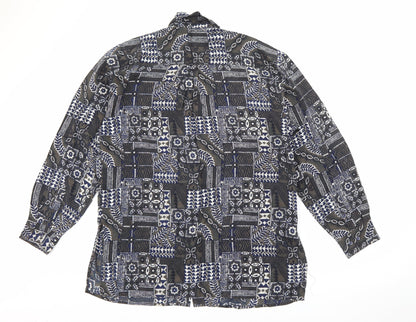 Living Mens Green Floral Polyester  Button-Up Size M Collared Button