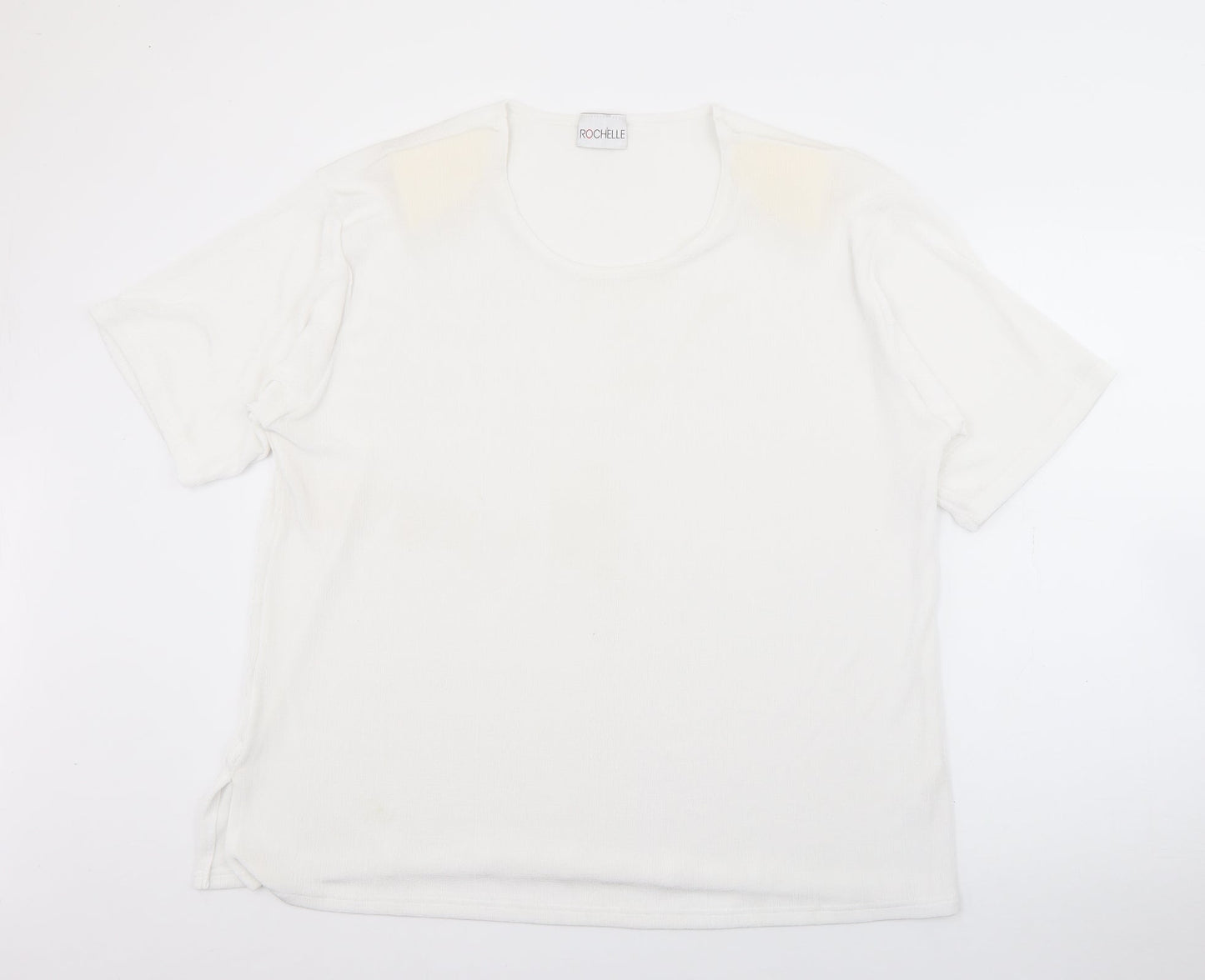Rochelle Womens White Round Neck  Polyester Pullover Jumper Size 2XL