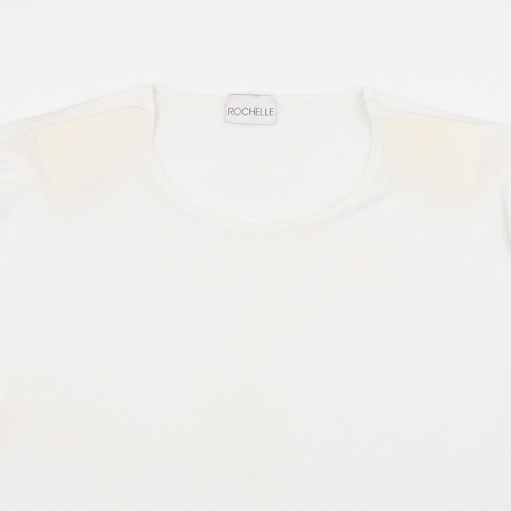 Rochelle Womens White Round Neck  Polyester Pullover Jumper Size 2XL