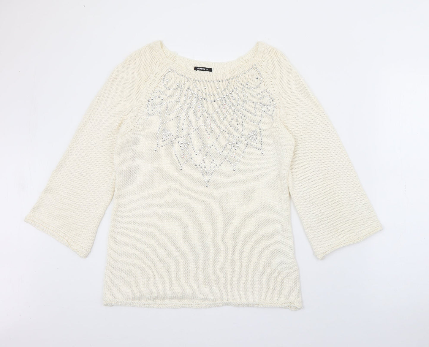 Roman Womens Ivory Crew Neck  Acrylic Pullover Jumper Size 16