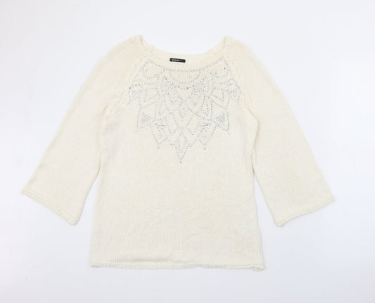 Roman Womens Ivory Crew Neck  Acrylic Pullover Jumper Size 16