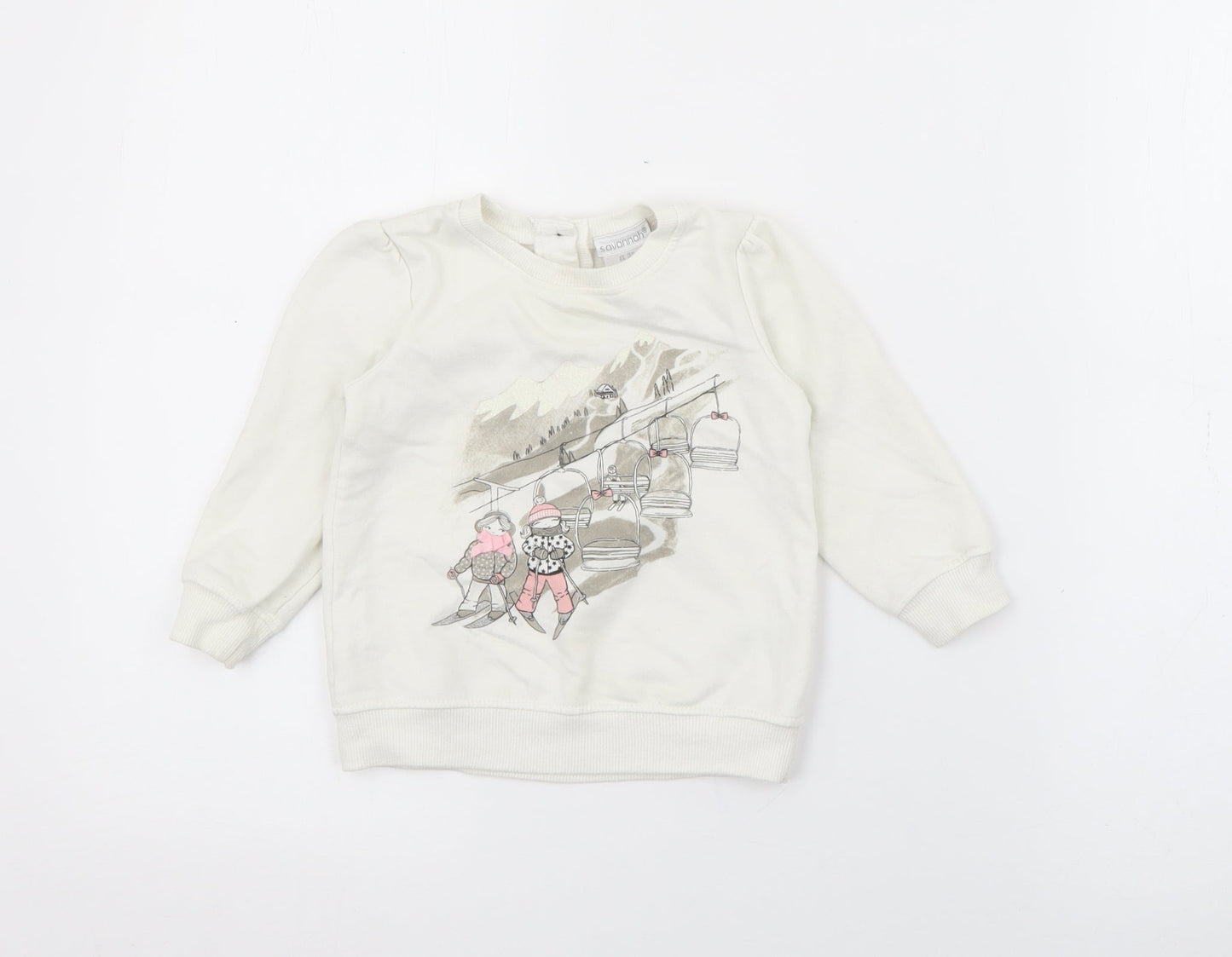 Savannah Girls White  Cotton Pullover Jumper Size 9-12 Months  Button