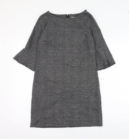 Preloved Dorothy Perkins Womens Grey Check Polyester A-Line  Size 8  Round Neck Zip - Front