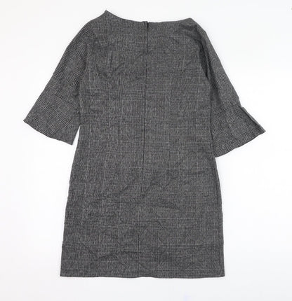 Preloved Dorothy Perkins Womens Grey Check Polyester A-Line  Size 8  Round Neck Zip - Back