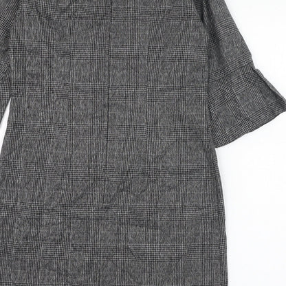 Preloved Dorothy Perkins Womens Grey Check Polyester A-Line  Size 8  Round Neck Zip - Label