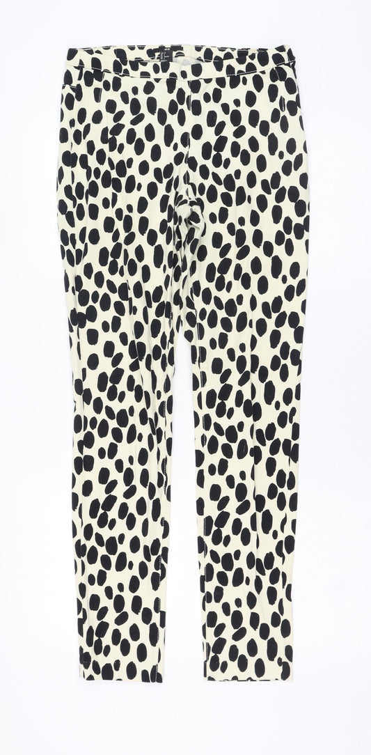 H&M Womens Ivory Polka Dot Cotton Skinny Jeans Size 8 L29 in Regular Zip