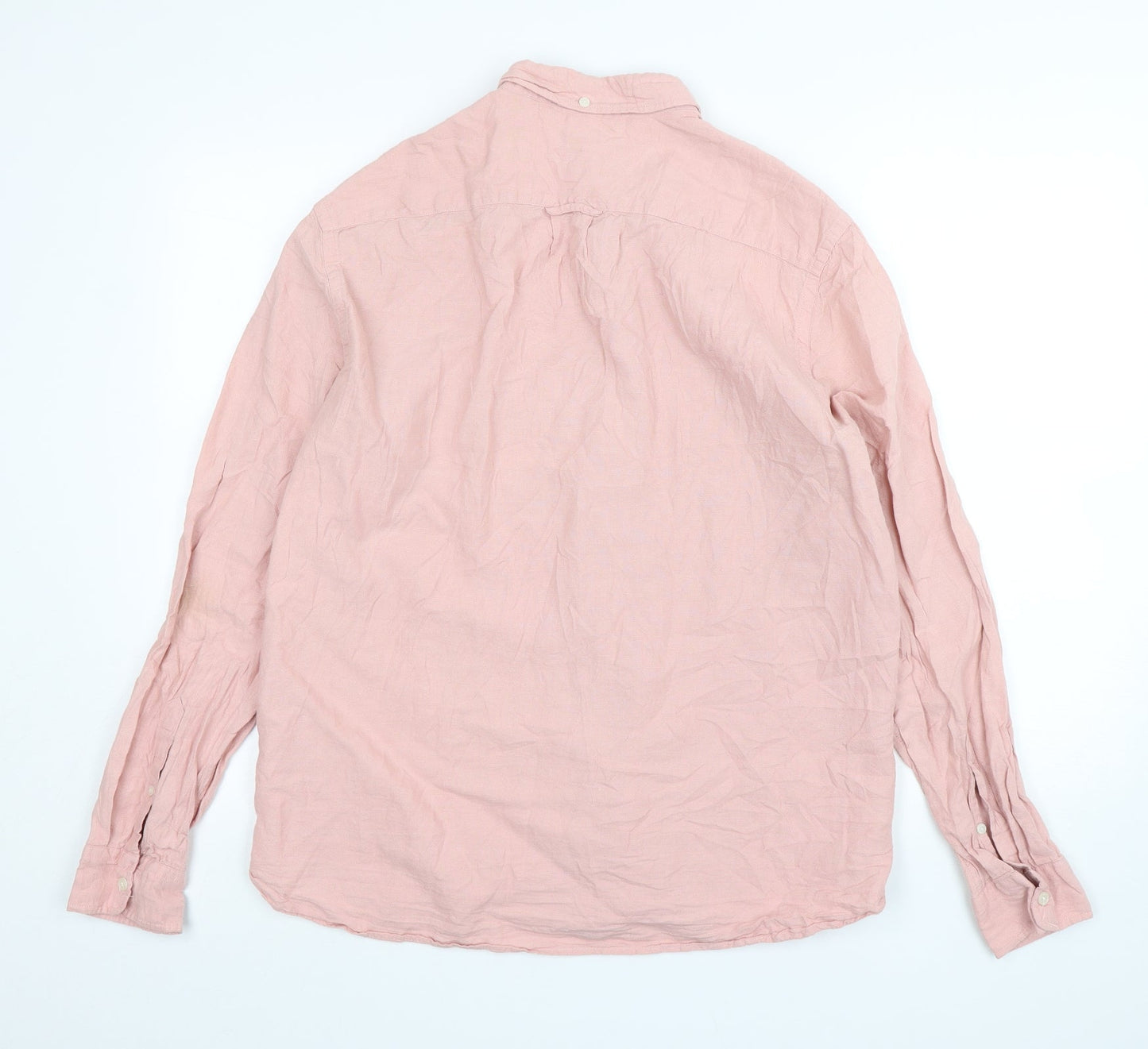 H&M Mens Pink  Cotton  Button-Up Size L Collared Button