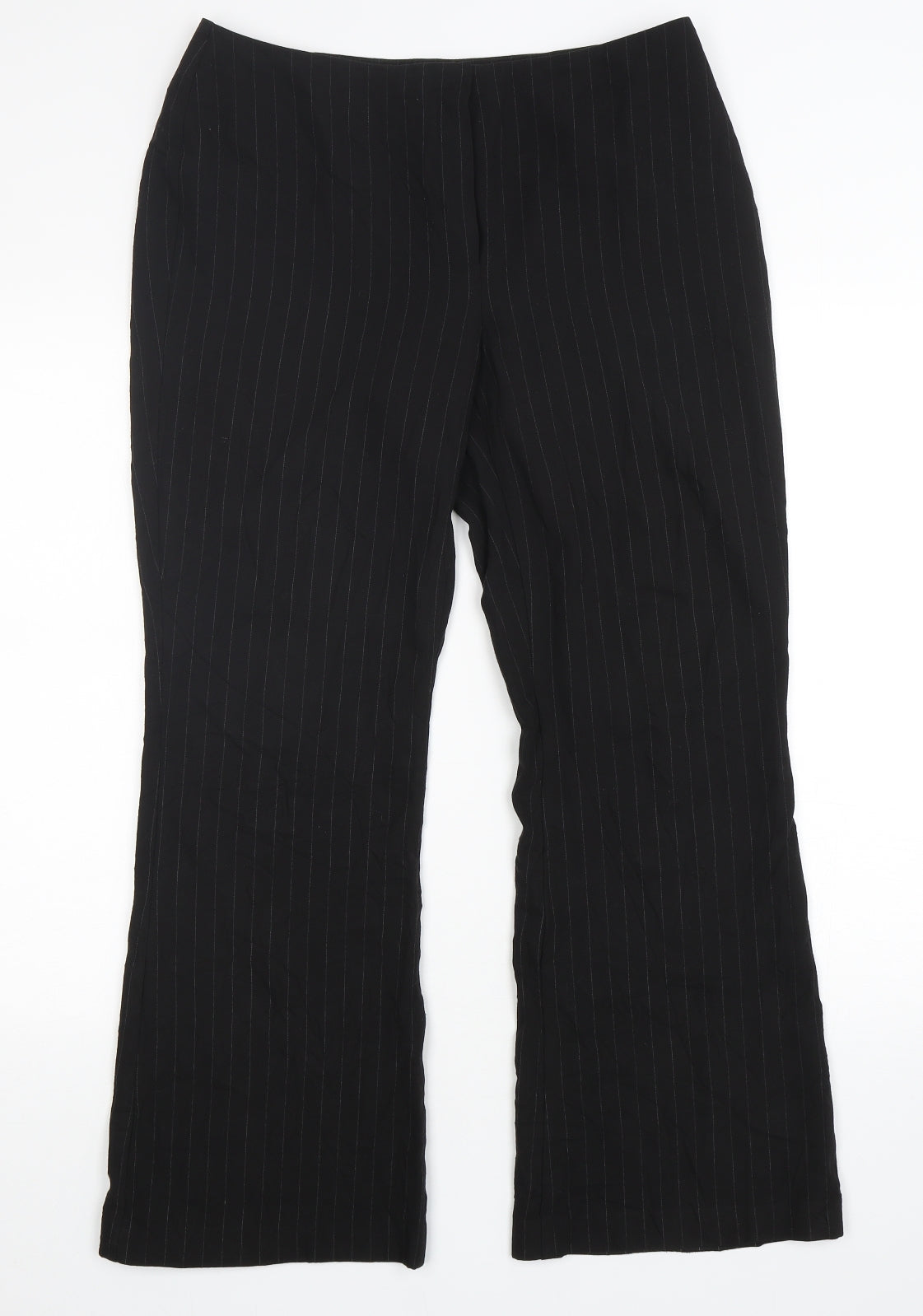 Marks and Spencer Womens Black Striped Viscose Trousers  Size 14 L30 in Regular