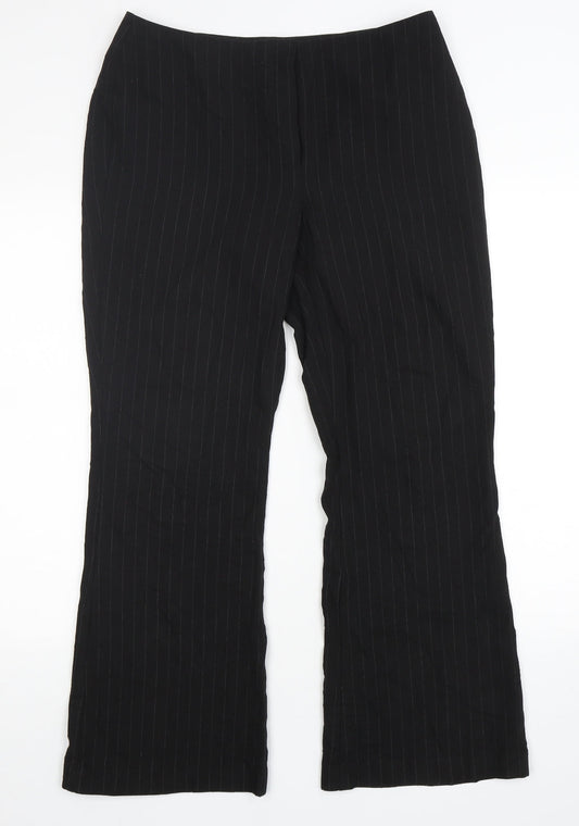 Marks and Spencer Womens Black Striped Viscose Trousers  Size 14 L30 in Regular
