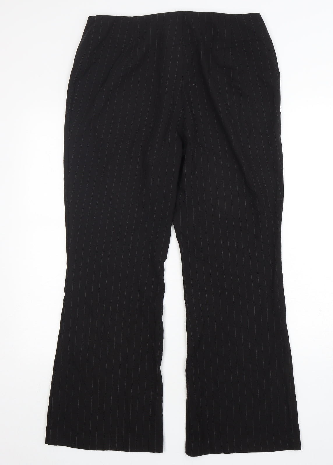 Marks and Spencer Womens Black Striped Viscose Trousers  Size 14 L30 in Regular