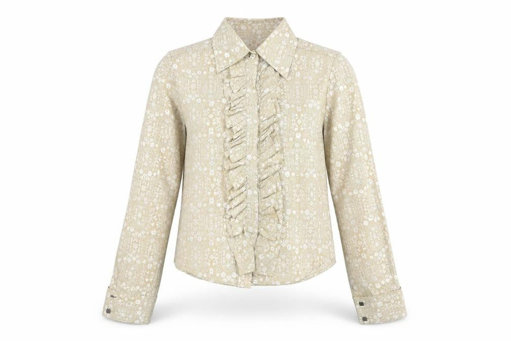 Full Circle Womens Gold Paisley Cotton Basic Button-Up Size M Collared