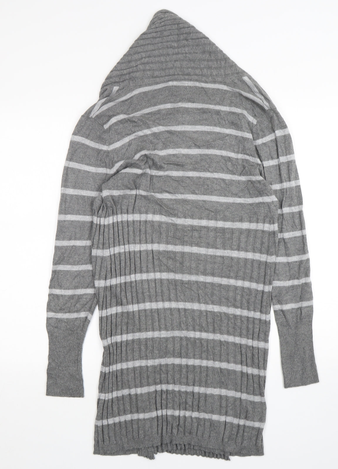 Soon Womens Grey V-Neck Striped Polyester Cardigan Jumper Size 12