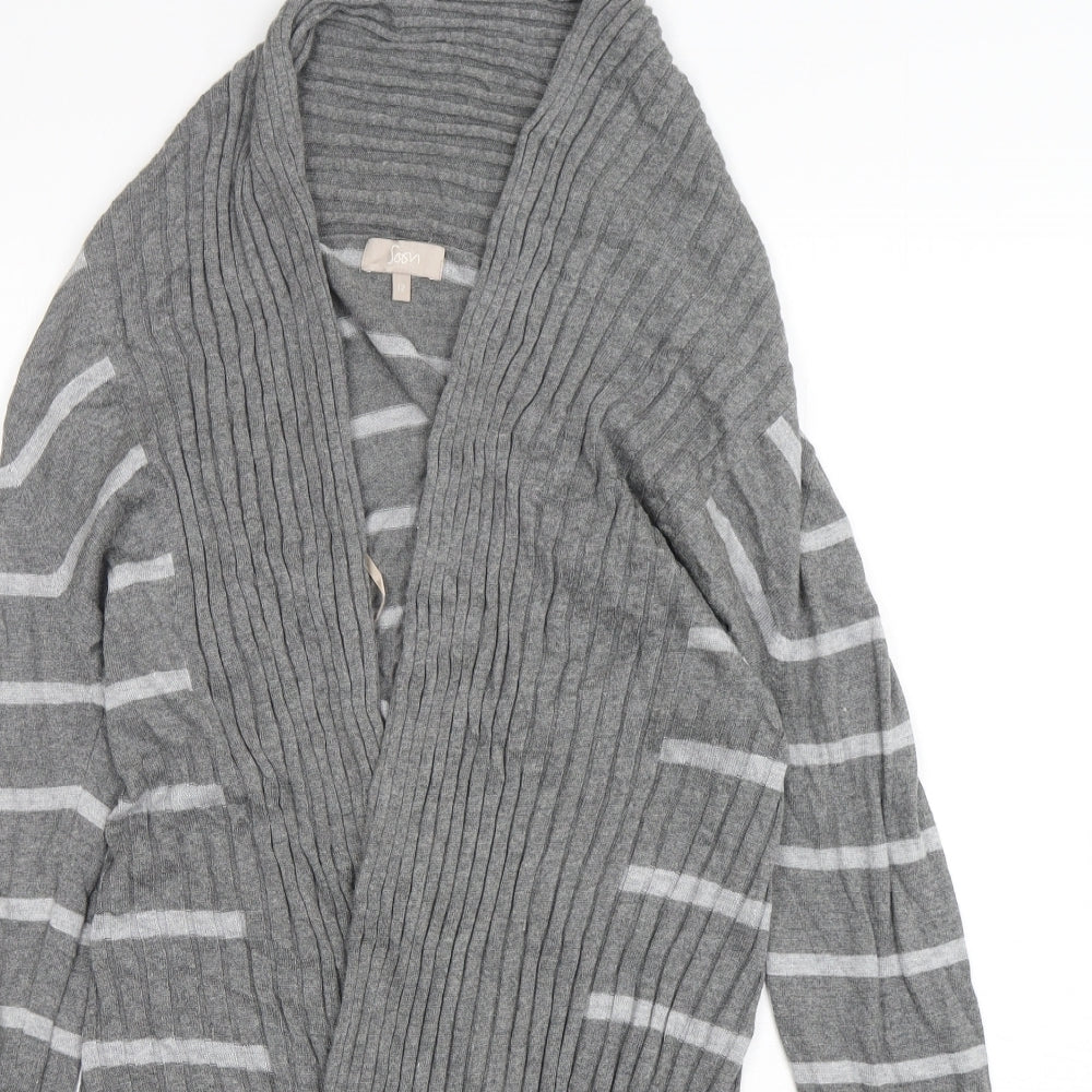 Soon Womens Grey V-Neck Striped Polyester Cardigan Jumper Size 12