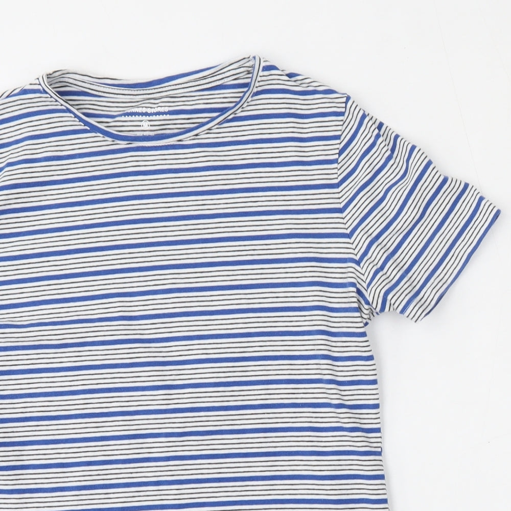 Dunnes Stores Womens Multicoloured Striped Cotton Basic T-Shirt Size M Round Neck