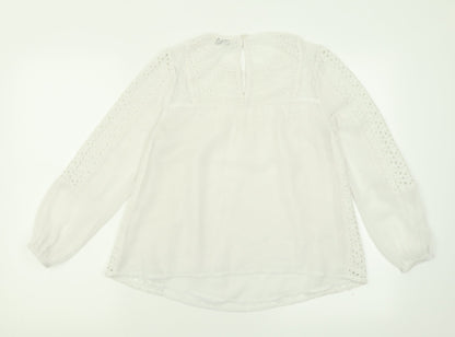 Miss Selfridge Womens White  Polyester Basic Blouse Size 8 Crew Neck