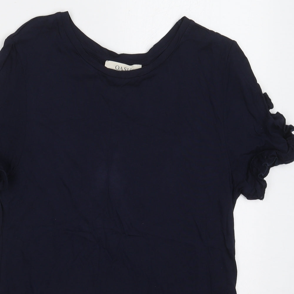 Oasis Womens Blue  Viscose Basic T-Shirt Size XS Crew Neck
