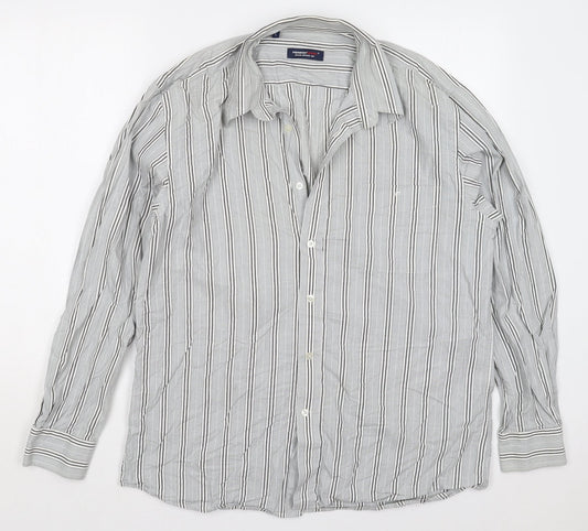 Piermont Mens Grey Striped Cotton  Button-Up Size L Collared Button