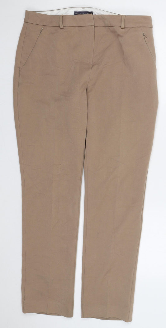 Marks and Spencer Womens Beige  Polyester Trousers  Size 34 in L29 in Regular Hook & Eye
