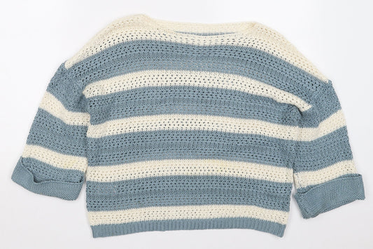 NEXT Womens Blue Boat Neck Striped Acrylic Pullover Jumper Size S