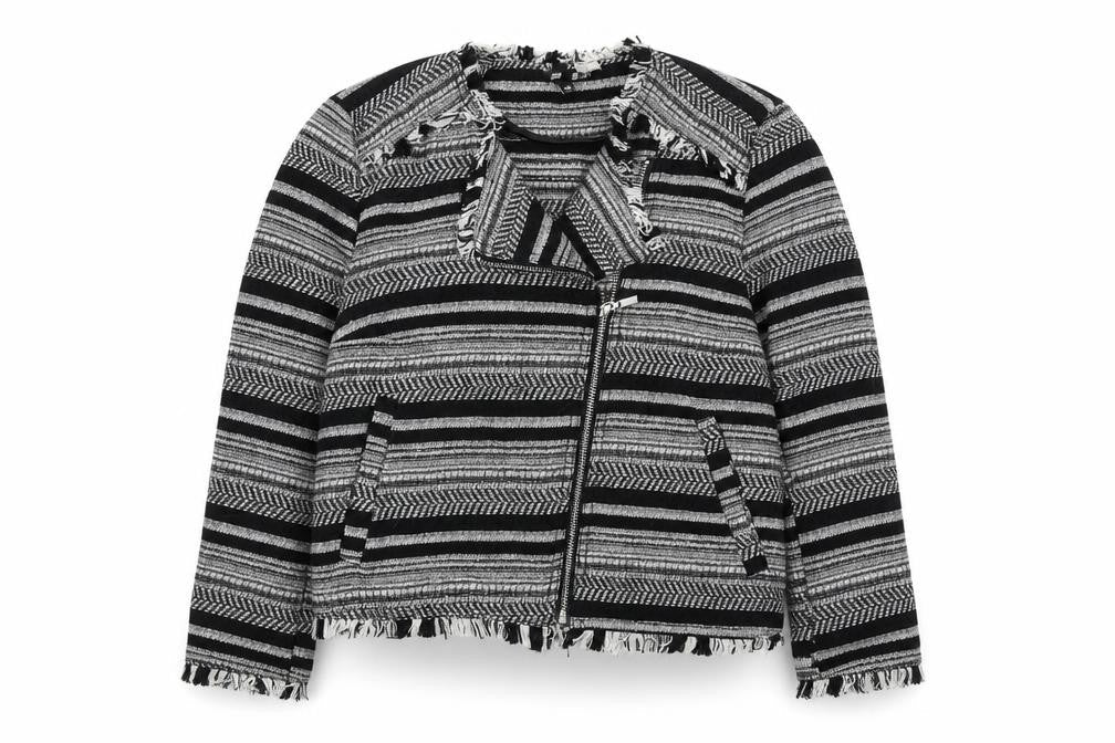 H&M Womens Black Striped  Jacket  Size 16  Zip