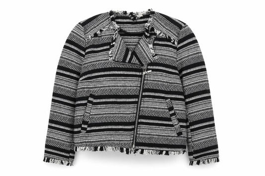 H&M Womens Black Striped  Jacket  Size 16  Zip