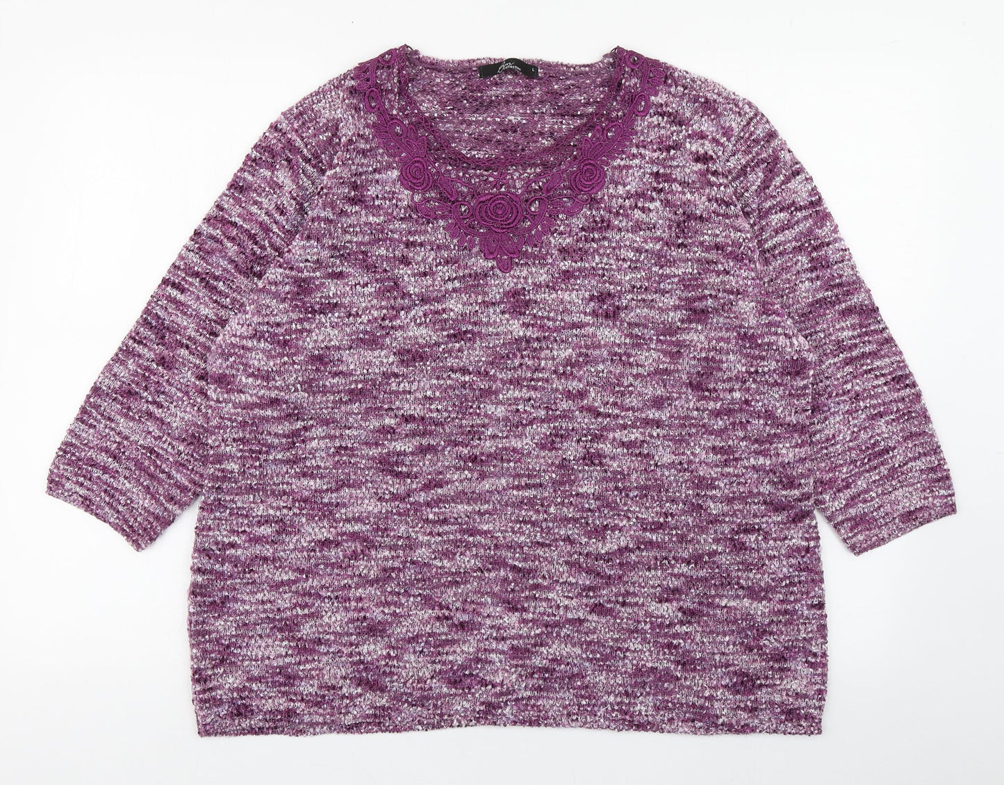 BM Womens Purple Scoop Neck  Polyester Pullover Jumper Size L