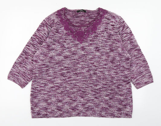 BM Womens Purple Scoop Neck  Polyester Pullover Jumper Size L