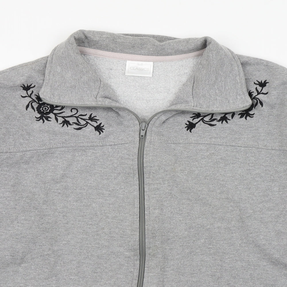 Classics Womens Grey  Cotton Full Zip Sweatshirt Size L