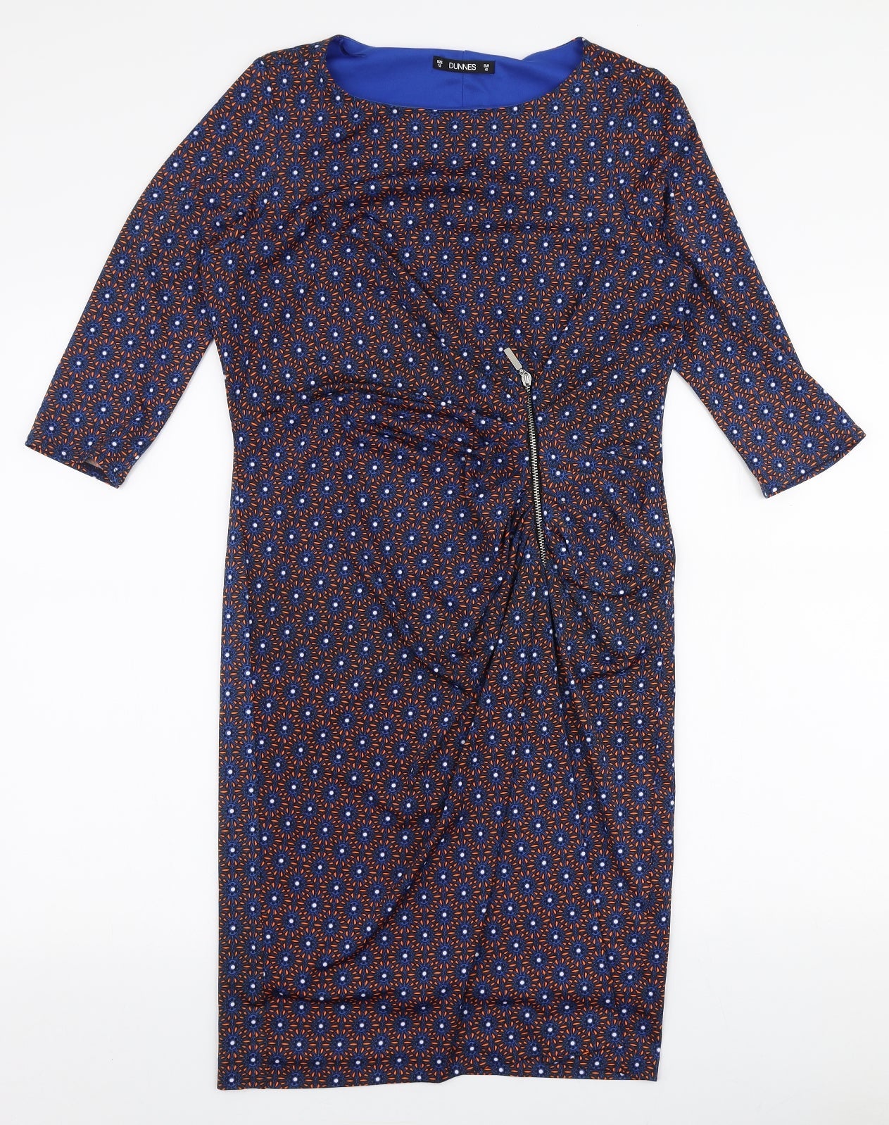 Dunnes Stores Womens Multicoloured Geometric Polyester Pencil Dress  Size 12  Round Neck Pullover