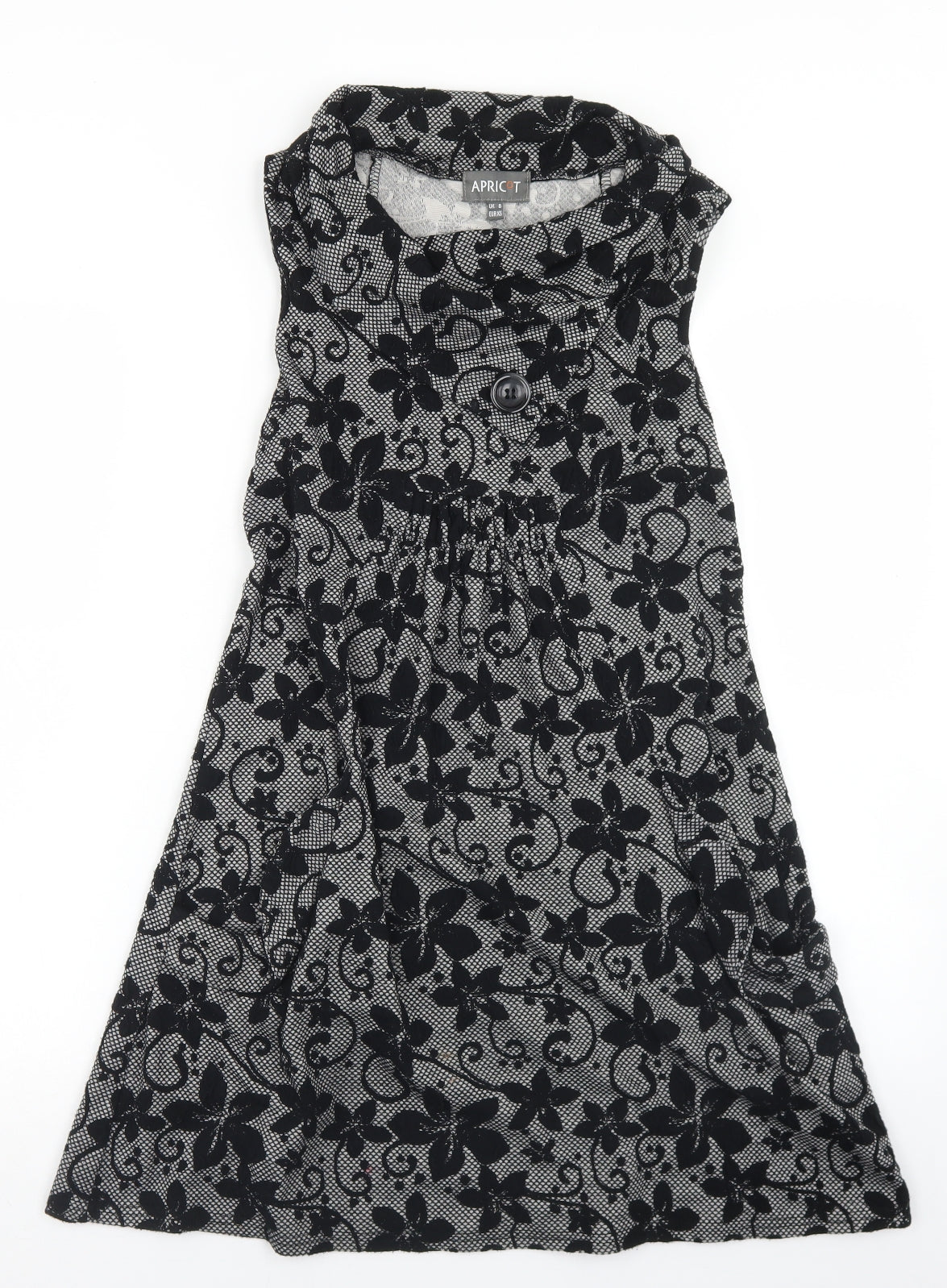 Apricot Womens Black Floral Polyester Skater Dress  Size 8  Roll Neck