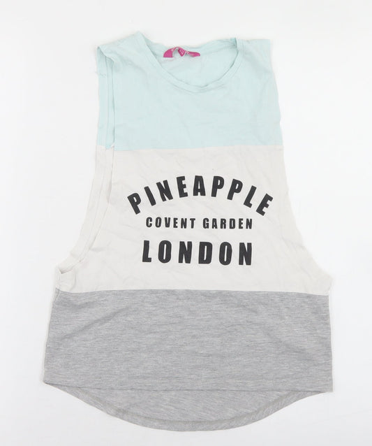 Pineapple Girls Multicoloured Colourblock Cotton Basic Tank Size 9-10 Years Crew Neck