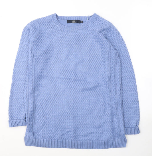 Isle Womens Blue Round Neck  Acrylic Pullover Jumper Size 10