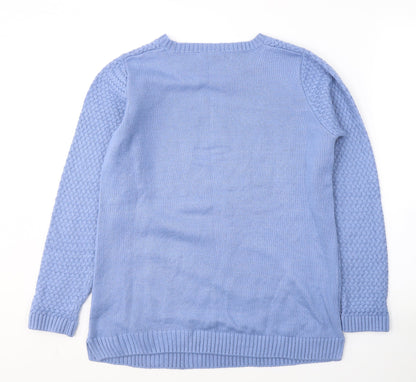 Isle Womens Blue Round Neck  Acrylic Pullover Jumper Size 10