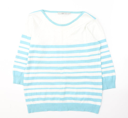 Isle Womens Blue Round Neck Striped Cotton Pullover Jumper Size 14