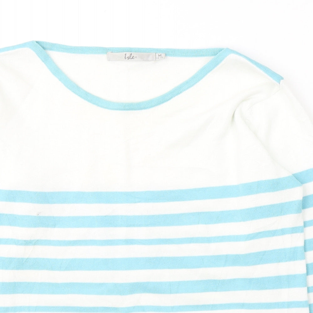 Isle Womens Blue Round Neck Striped Cotton Pullover Jumper Size 14