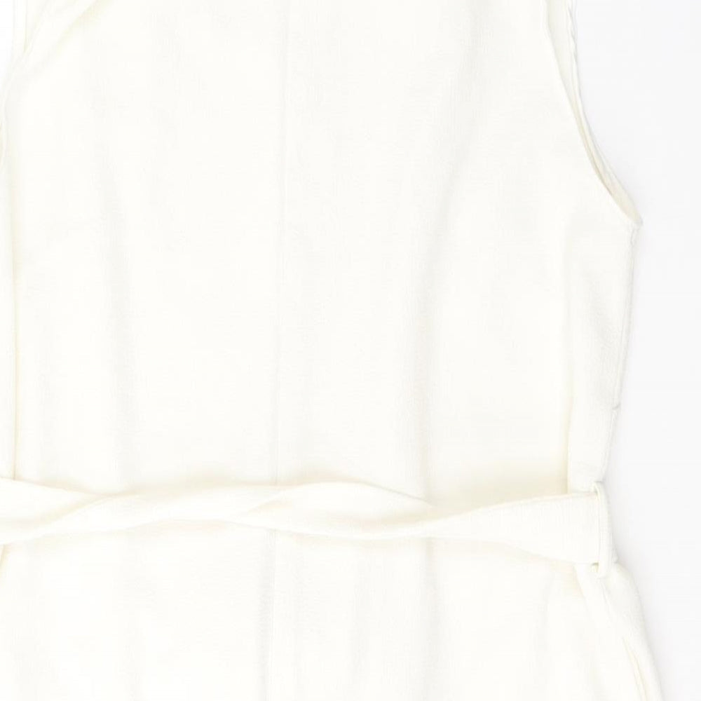 F&F Womens White V-Neck  Polyester Cardigan Jumper Size 14