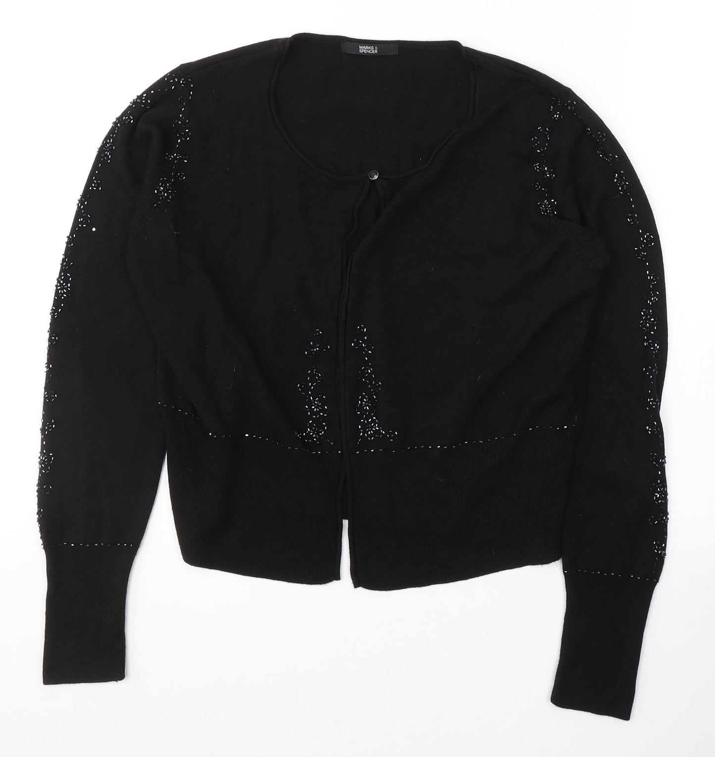 Marks and Spencer Womens Black Round Neck  Acrylic Cardigan Jumper Size 14
