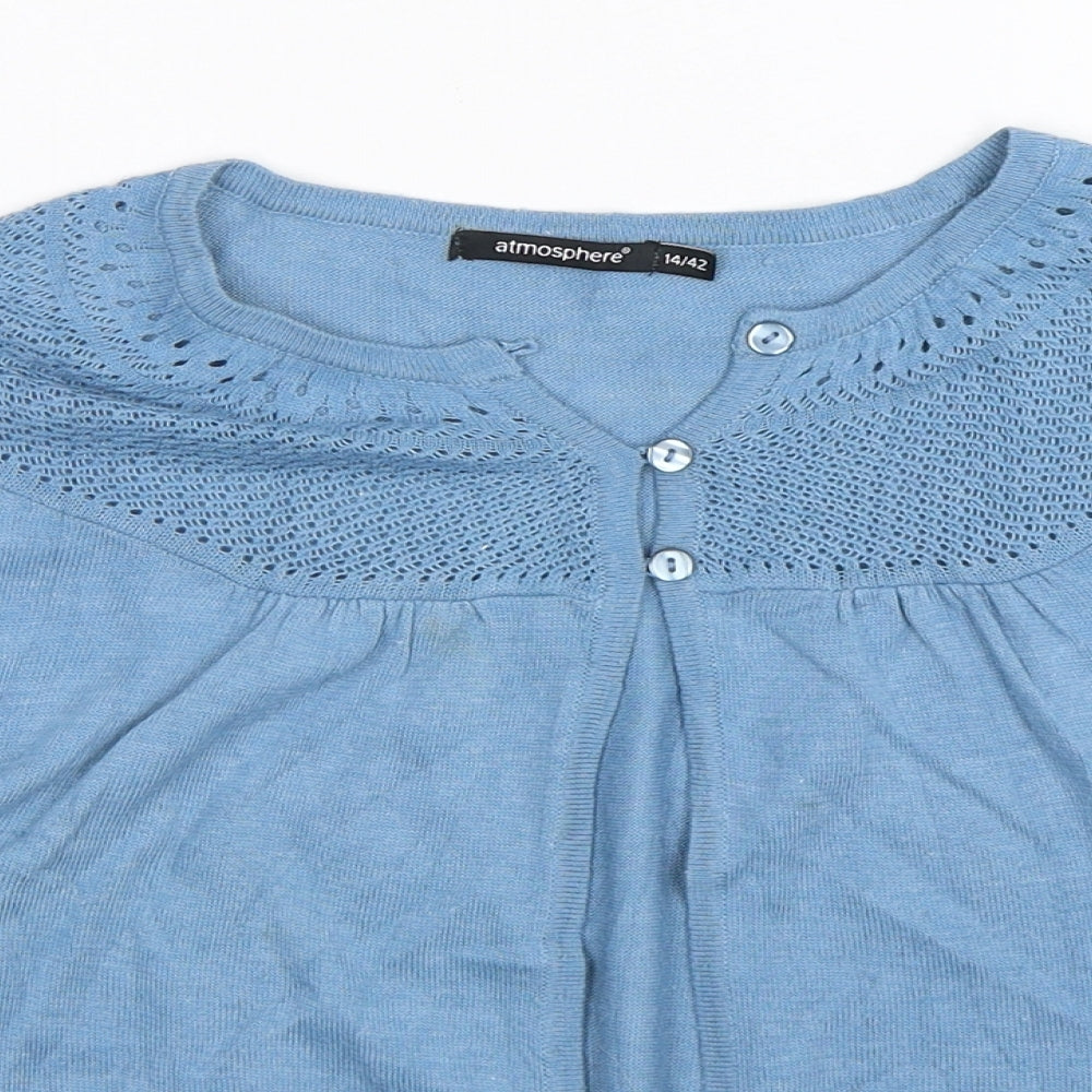 Atmosphere Womens Blue Round Neck  Acrylic Cardigan Jumper Size 14