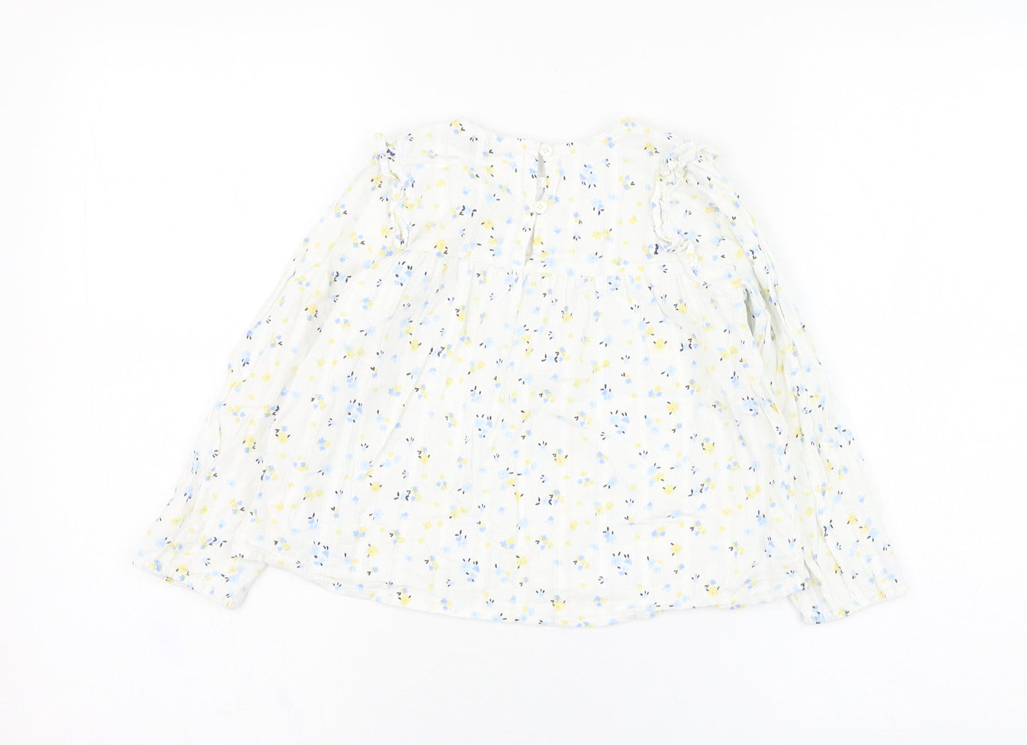 Primark Girls Ivory Floral Cotton Tunic Blouse Size 6-7 Years Round Neck Pullover