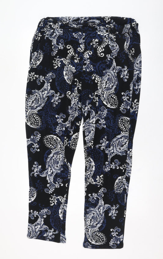 Wallis Womens Black Paisley Polyester Carrot Trousers Size 16 L28 in Regular