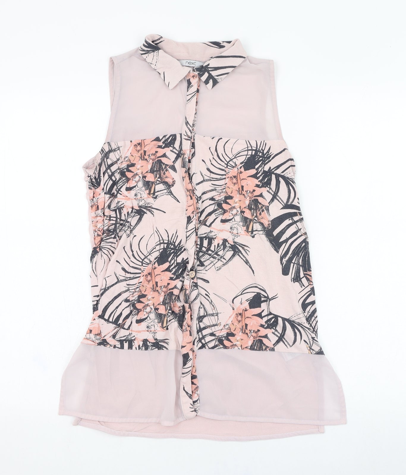 NEXT Womens Pink Floral Viscose Basic Button-Up Size 8 Collared